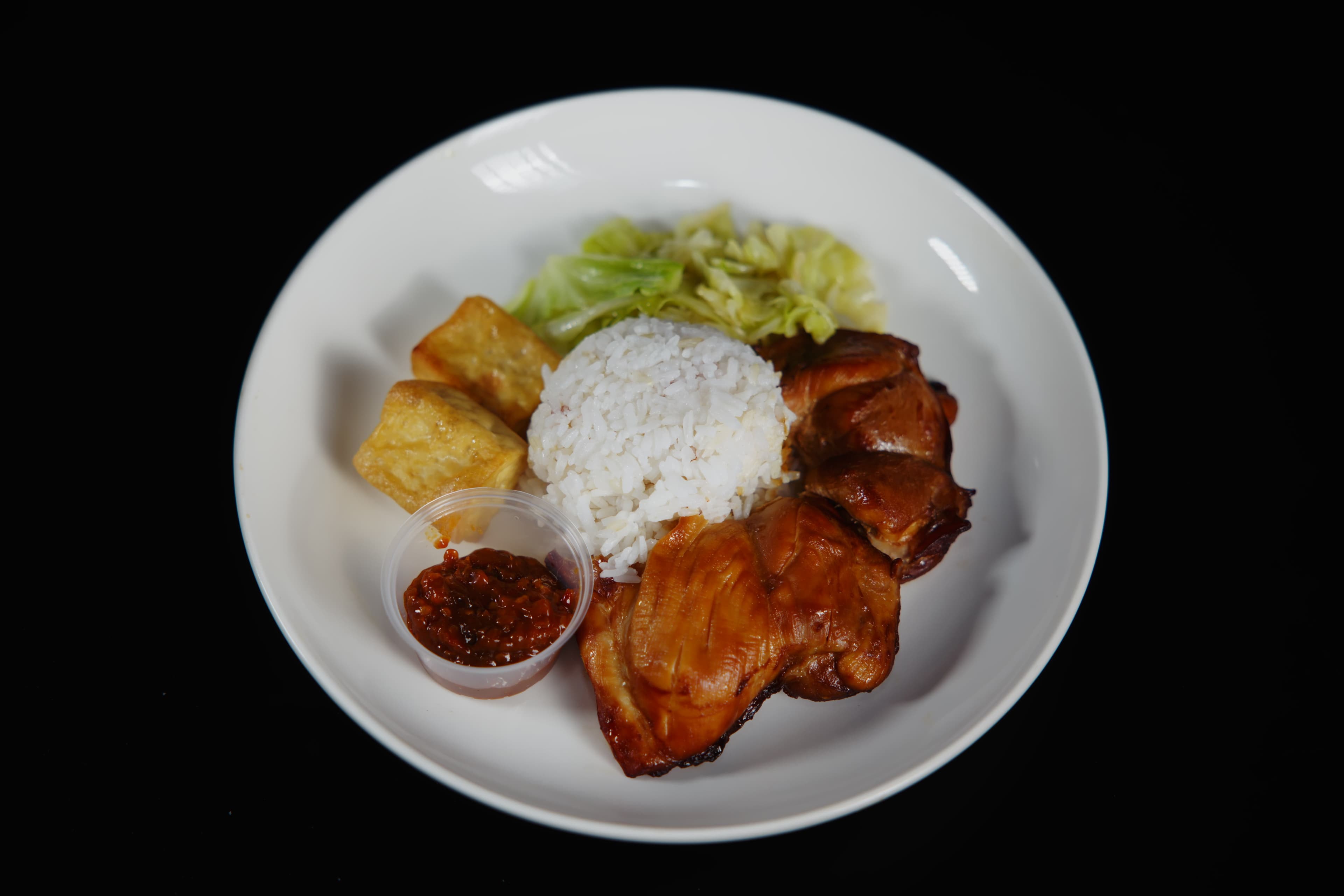 Ayam Penyet with Cabbage & Rice