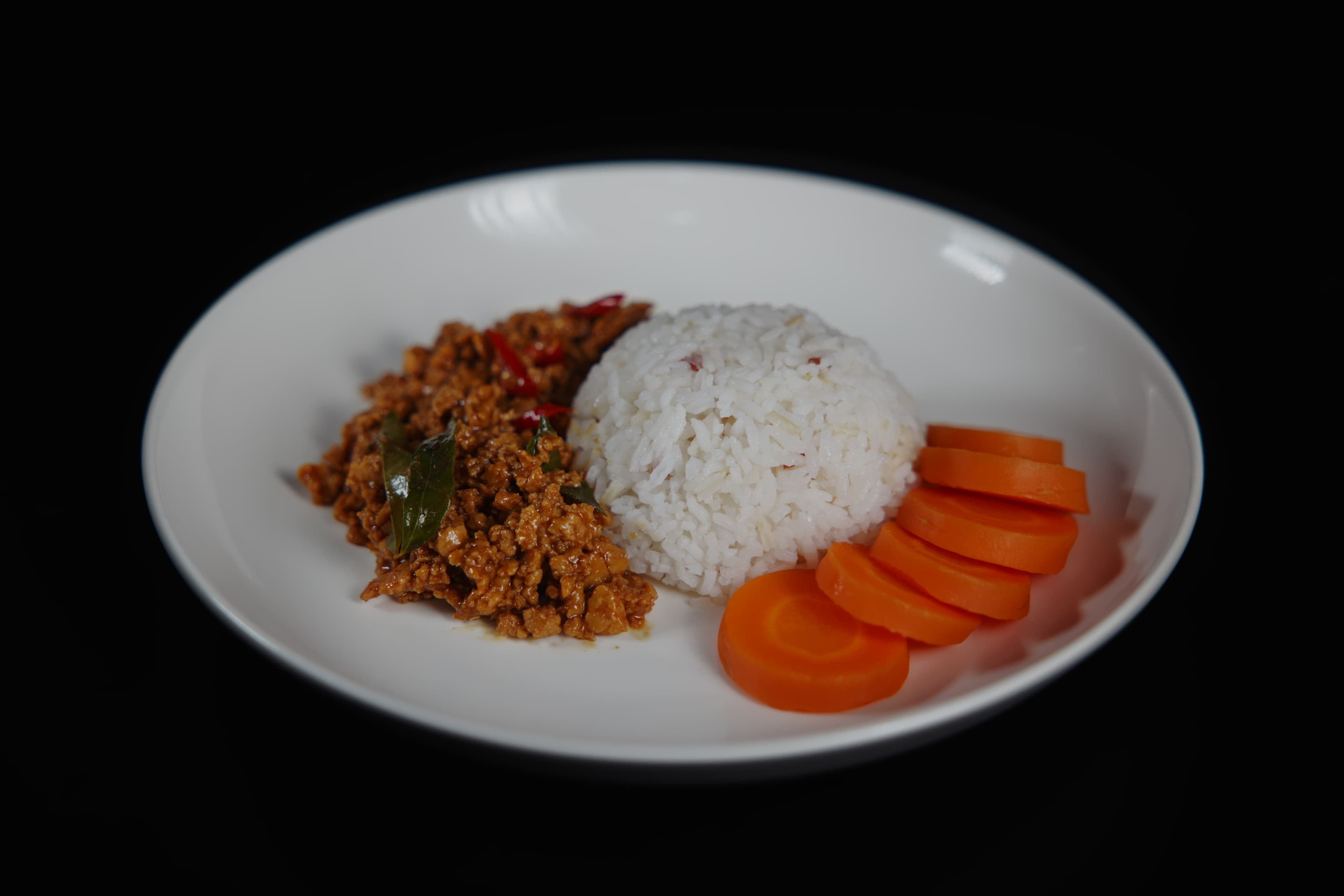 Minced Chicken Thai Basil with Carrot & Rice